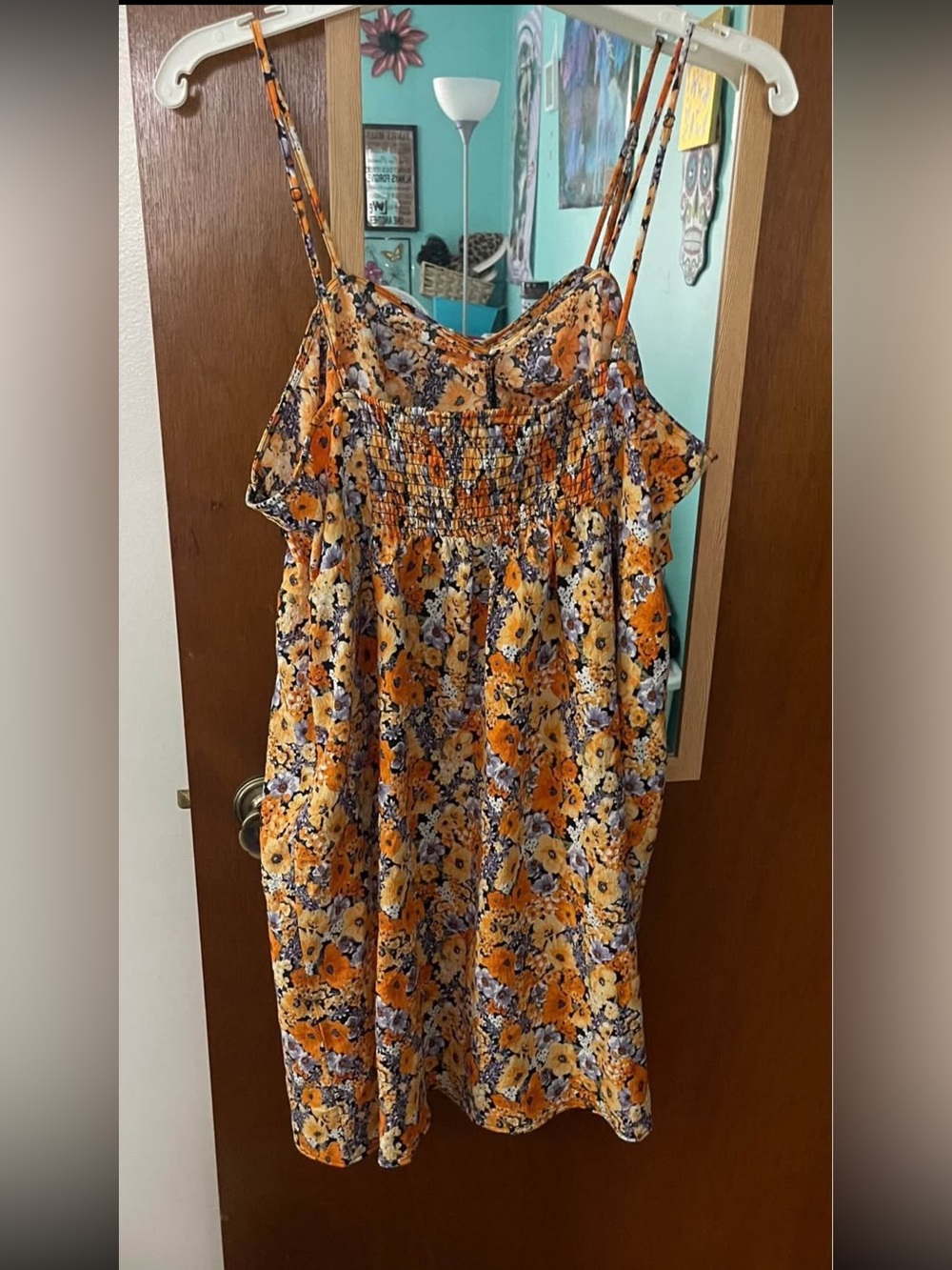 Divided Orange Floral Smocked Sundress